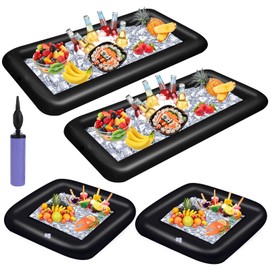 Inflatable Ice Serving Bar Pool Party Buffet Drink Cooler Floating Ice Tray Food Drink Containers for Summer Parties with Inflatorce (Black 2 Big and 2 Small)