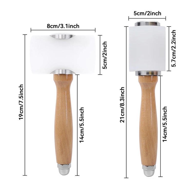 2 Pieces Leather Carving Hammer DIY Leathercraft Wooden Mallet Nylon