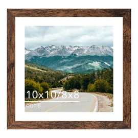 QOTIB Wood 10x10 Picture Frame with 8x8 Mat Deep Brown, Display 8x8 with Mat or 10x10 Without Mat, Wood 10 by 10 Photo Frame, 10 x 10 Frame for Wall Hanging Display, Deep Brown