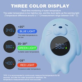 SUNJULY Badethermometer Baby, Digital Thermometer für Badewanne mit LED-Warnleuchte Temperaturwarnfunktion,Niedliches Seeotter Badethermometer für Kinder Baby zum Messen der Wassertemperatur Spielen