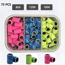 LQSCJS 75 Piece Sanding Sleeve Set, Sanding Sleeves Nail Cutter with Free Box, 80/120/180 Grit Sanding Sleeves Nail Cutter Bits Sanding Sleeve Set for Nail Design Manicure Nail Care