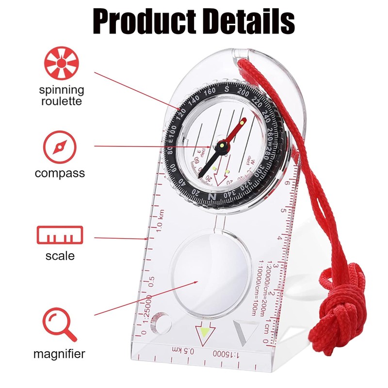 Orientation Compass, Compass Hiking, 2 Compass Set with 2 Whistles,