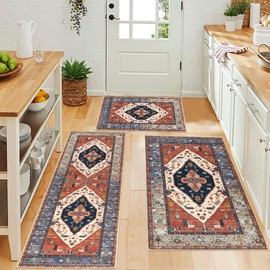 Pauwer Farmhouse Kitchen Rugs Sets of 3, Kitchen Runner Rugs Non Slip Washable, Boho Kitchen Mats for Floor, Indoor Door Mat Entrance, Laundry Room Rug, Thick Kitchen Floor Mat Carpet