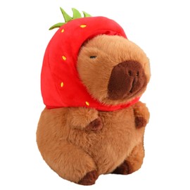 Karoeiwa Capybara Plush with Strawberry Hat 9 inch Cute Capibara Stuffed Animal Ultra Soft Plushies Toys Kawaii Gifts for Kids Brown