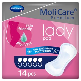 MoliCare Premium lady pad, incontinence pad for women for bladder weakness, aloe vera, 5 drops, 1 x 14 pieces