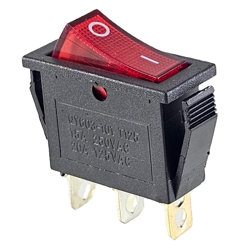 3-Pin Rocker Switch Illuminated at 230V 15A with Waterproof Cover