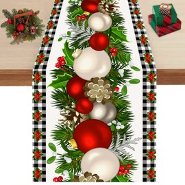 Christmas Table Runner 13"x72" Christmas Streamer Buffalo Check Plaid Table Runners Seasonal Winter Xmas Holiday Kitchen Dining Table Decoration for Indoor Outdoor Home Party Decor