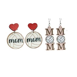 Retro Baseball Basketball Football Rugby Volleyball Heart Sports Game Ball Wooden Dangle Earrings Lightweight Mother's Day MOM MAMA Letter Drop Earrings Sports Fans Players Jewelry Gifts, Wood,