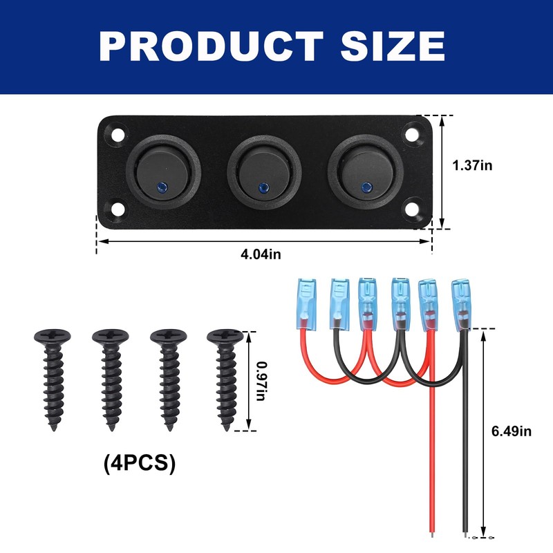 Gasedin 3 Gang Rocker Toggle Switch Panel, DC 12V 20A