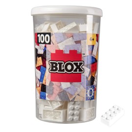 Simba 104118915 - Blox, 100 White Building Blocks for Children from 3 Years, 8 Blocks, Includes Tin, High Quality, Fully Compatible with Many Other Manufacturers