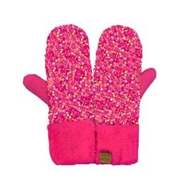 Funky Junque Exclusives Mittens Womens Warm Lined Multi Solid Buffalo Check Soft Knit Gloves, Chunky Sequin - Hot Pink, One Size
