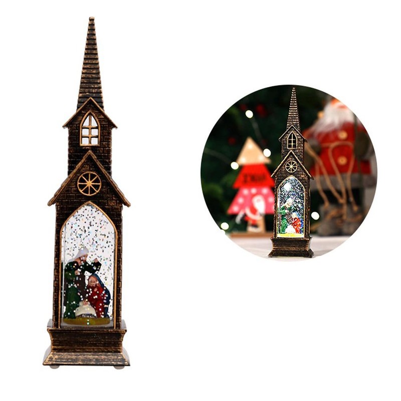 Christmas Church Wind Lantern Light Decorative Christmas Lamp Ornament for