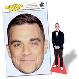 Party People 1 x Robbie Williams - Ready To Wear Celebrity Face Mask Includes Freestanding 20cm Desktop Standee Card Cutout - Standee Robbie W