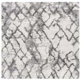 SAFAVIEH Horizon Shag Collection Area Rug - 5' Square, Grey & Ivory, Modern Abstract Design, Non-Shedding & Easy Care, 2-inch Thick Ideal for High Traffic Areas in Living Room, Bedroom (HZN894F)