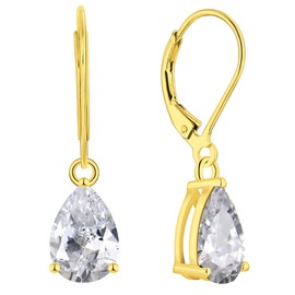 YL Dangle Drop Earrings Sterling Silver Solitaire Leverback Earring Gold Plated 7x10 MM Teardrop Cubic Zirconia Jewelry for Women