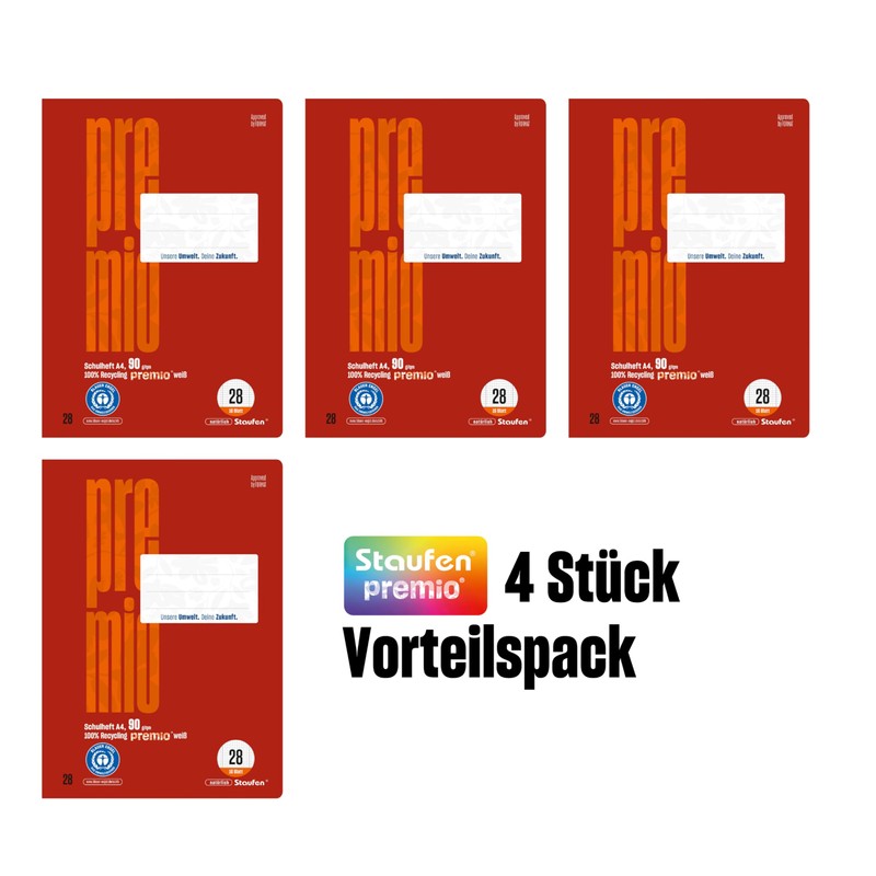 Staufen premio exercise book, 4 notebooks, 16 sheets each, DIN