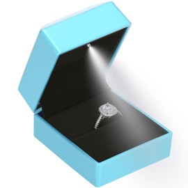 LED Ring Earring Box for Proposal, Wedding, Engagement， Luxury Jewelry Gift Box with LED Light, Jewellry Display Box (Daphne Blue)