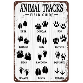 Animal Tracks Field Guide tin Sign Rustic Farmhouse Wall Art Decor Funny Metal Sign 8x12inch
