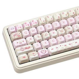 COOMICKEY PBT keycap Set, Pink White keycap 60 75 100 Pecent, Dye Sublimation Cute Key caps, FOA Profile Keyboard Cap, 145 Key Custom keycaps for Mechanical Gaming Keyboards