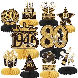10 Pack Happy 80th Birthday Honeycomb Table Centerpieces Decorations Straight Outta 1946 Photo Table Centerpiece Vintage 1946 Centerpieces for Cheers to 80 Years Birthday Party Black Gold