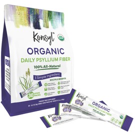Konsyl Organic Daily Psyllium Fiber Stick Packs - On-The-Go Fiber Supplement Powder - Convenient, All-Natural Soluble Fiber, Gluten-Free & Sugar-Free, Vegan & Keto - 30 Packets