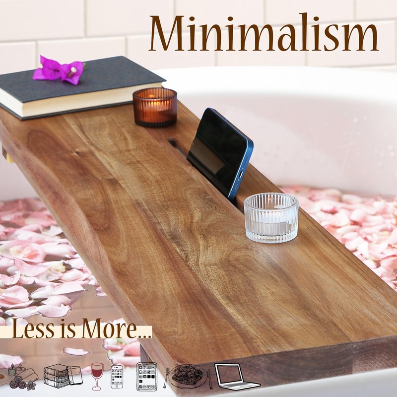 Stylish Black Bamboo Bathtub Tray Caddy with Adjustable Legs, Minimalistic