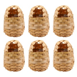 BESPORTBLE 6Pcs Handwoven Bamboo Bird Nest with Hooks, Rustic Style Finch Shelter for Outdoor Garden Decoration, Light Brown Wren Houses for Small Birds