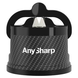 AnySharp – EDITIONS – Hands Free Knife Sharpener - Easy to Use Sharpening Tool with PowerGrip Suction Base and 20-Degree Pre-set Angle - For All Knives: Chef’s, Serrated, and Hardened Steel - Carbon