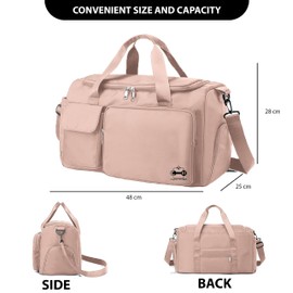 CarryFitness® Sports Gym Bag Duffle Bag with Shoes Compartment, Waterproof Weekend Bags for Women and Men, Hand Luggage Bag, Lightweight Holdall Bag Hospital Bag, Overnight Bag - Pink 37L