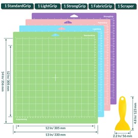 WISYOK 4-Pack 12x12 Inch Cutting Mats for Cricut Explore Air 2/Air/One/Maker, Reusable Adhesive Replacement Mats (Standard, Light, Strong, Fabric) for Crafts, Quilting, Sewing