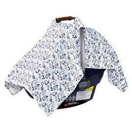 MOZAH Baby Car Seat Cover - Blue Leaves - 100% Organic Muslin - Soft, Breathable and Lightweight, Baby Infant Car Seat Essentials