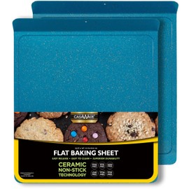 casaWare 2pc Large Flat Baking Cookie Sheet, 12.5 x 14-inch with a 1.5-inch Handle, Ceramic Non-Stick Coating (Blue Granite)