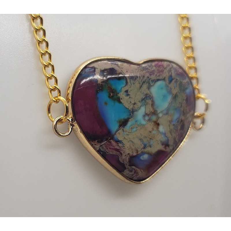 Heart Purple & Blue Sea Sediment Jasper Gold Necklace