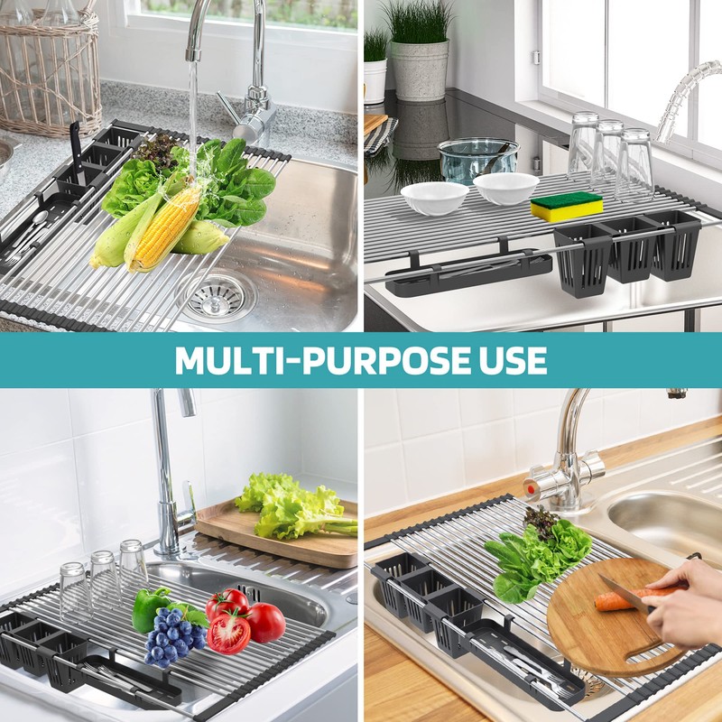 Extra Large Black Expandable Roll Up Dish Drying Rack Up