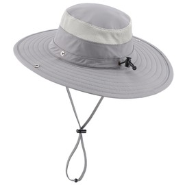 Decentron UPF 50+ Fishing Sun Hat for Men Women Outdoor Adjustable Safari Sun Hats Summer Beach Cowboy Bucket Hat Light Grey