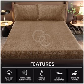 GC GAVENO CAVAILIA Teddy Bear Double Fitted sheet | Fleece Thermal Warm Plain Soft Cuddly Fluffy Fitted Bed Sheets Double | Mink