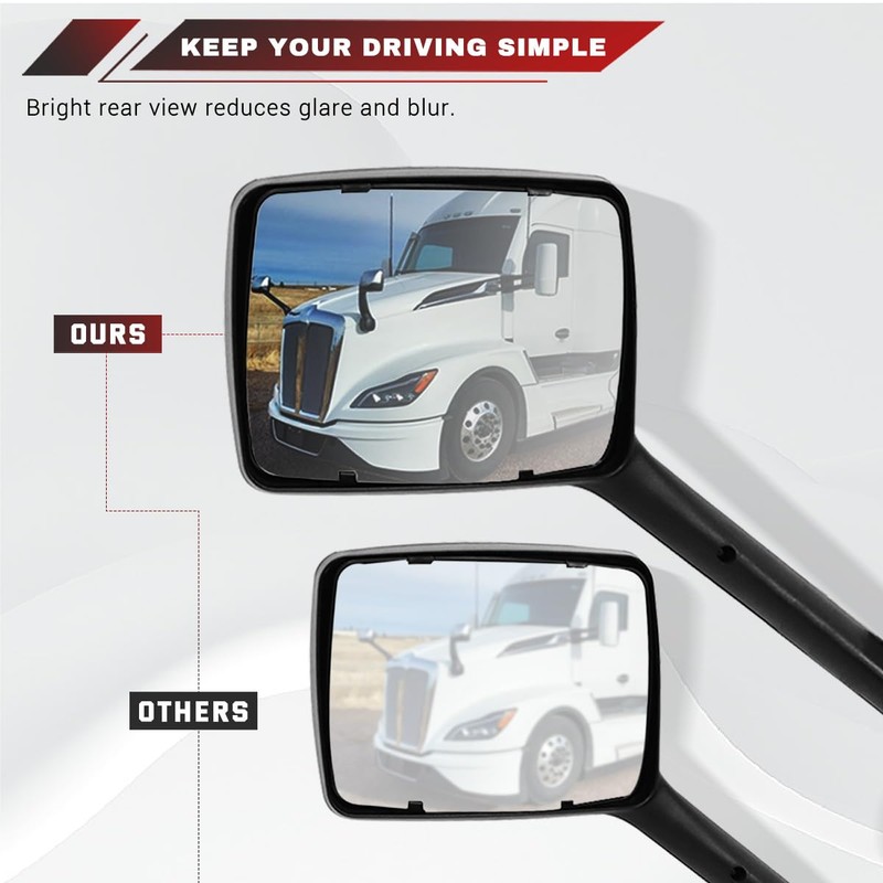 Chrome Hood Mirror for Kenworth T680 2022 2023 2024 Replacement