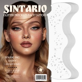 Silver Glitter Freckles Face Tattoo, Makeup Patch - Freckle Makeup, Faux Freckles Waterproof Temporary Tattoos Cute Glitter Makeup Accessories For Women - 12 Pcs (Silver, 12#)