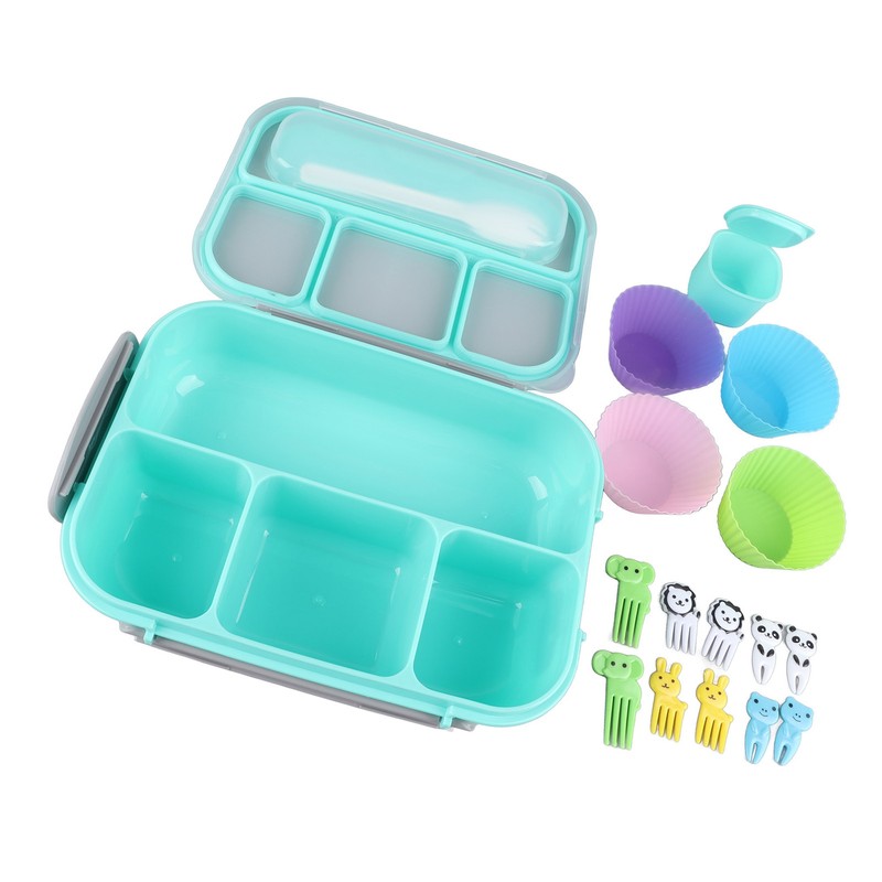 16PCS Set Bento Box Reusable 1300ml 4 Compartment Adult Lunch