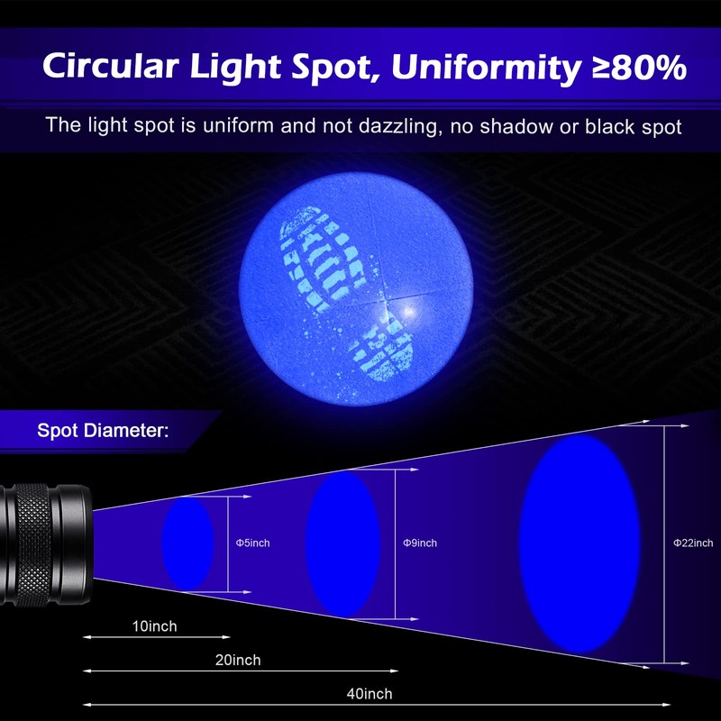 LIGHTFE-P30D Uniform UV Light Flashlight, High-Power 365nm UVLED, Suitable for