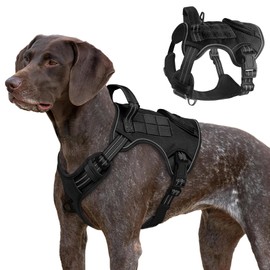 Tactical Dog Harness for Large Dogs, Heavy Duty No Pull Military Service Vest with Control Handle & 4 Patches, Adjustable Reflective Soft Padded Pet Harness for Training Walking Hiking (Black, S)