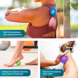 Beenax Lacrosse Massage Ball (Set of 3) - Trigger Point, Myofascial Release, Plantar Fasciitis, Deep Tissue, Yoga, Pilates, Rehab, Physio - Shoulders, Neck, Back, Foot, Body