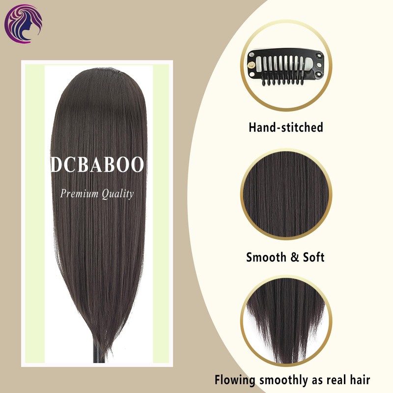 Dcbaboo Clip-In Extensions Straight Medium Brown 8 Pieces 60 cm