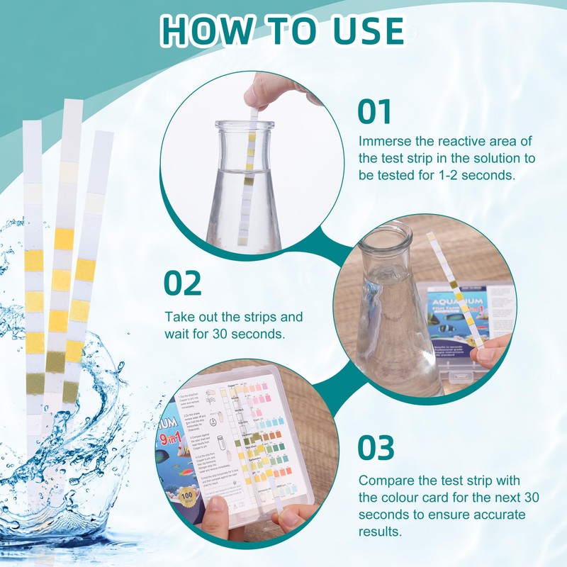 Huiguli 100 PCS 9-in-1 Aquarium Test Strips, Fish Tank Test