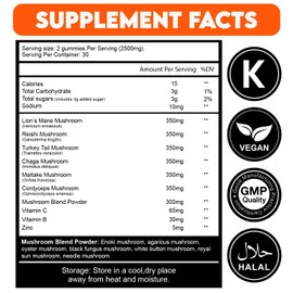 Novure 2500 MG Mushroom Gummies, 10 in 1 Blend with Lions Mane, Cordyceps, Turkey Tail, Reishi, Shiitake, Chaga, Maitake, Zinc, Vitamin C and B, Mushroom Gummies for Adults (60 Count, Pineapple)