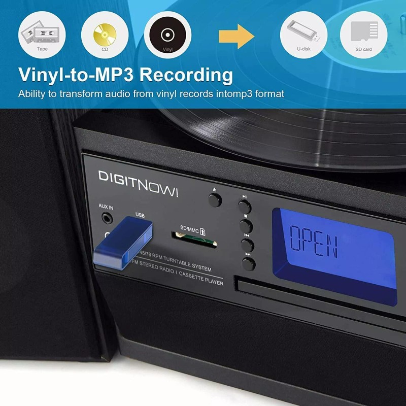 Ditigtnow! Bluetooth Record Player Turntable with Stereo Speaker, LP Vinyl
