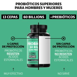 Probioticos Billion Ufc Prebióticos Prebiotic Cepas Tecnología Microencapsulación Capas Vegano Fibra Vitaminas Mujer Hombre Flora Cápsulas