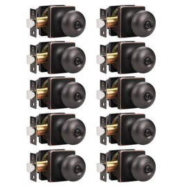 GOBEKOR 10 Pack Interior Privacy Door Knobs Oil Rubbed Bronze Square Modern Locking Door Knob Bedroom Door Knobs Round Door Knob with Lock