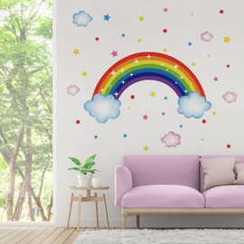 Runtoo Wall Sticker Rainbow Children's Room Wall Sticker Boho Large Stars Pastel Wall Sticker Living Room Baby Room Girls Boys Wall Decoration