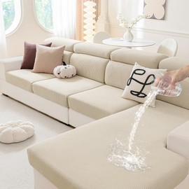 hyha Waterproof Couch Cushion Covers, Against Spills, Couch Cover for Dogs Washable, Thick Elastic Jacquard Fabric, Waterproof Sofa Seat Slipovers for Pets (3 Pieces, Taupe)